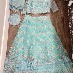 Elegant Teal and Pink Embroidered Lehenga Set